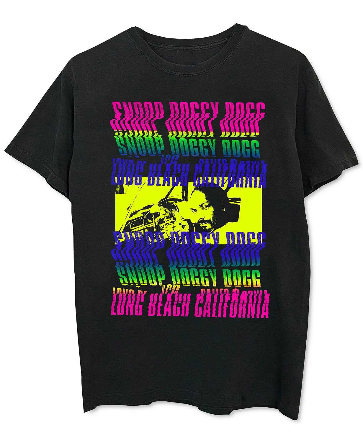 Camiseta masculina Merch Traffic com estampa neon do Snoop Dogg, preta, tamanho médio