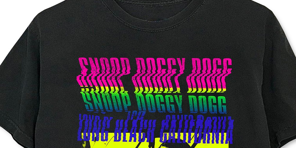 Camiseta masculina Merch Traffic com estampa neon do Snoop Dogg, preta, tamanho médio