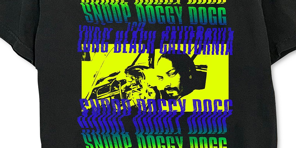 Camiseta masculina Merch Traffic com estampa neon do Snoop Dogg, preta, tamanho médio