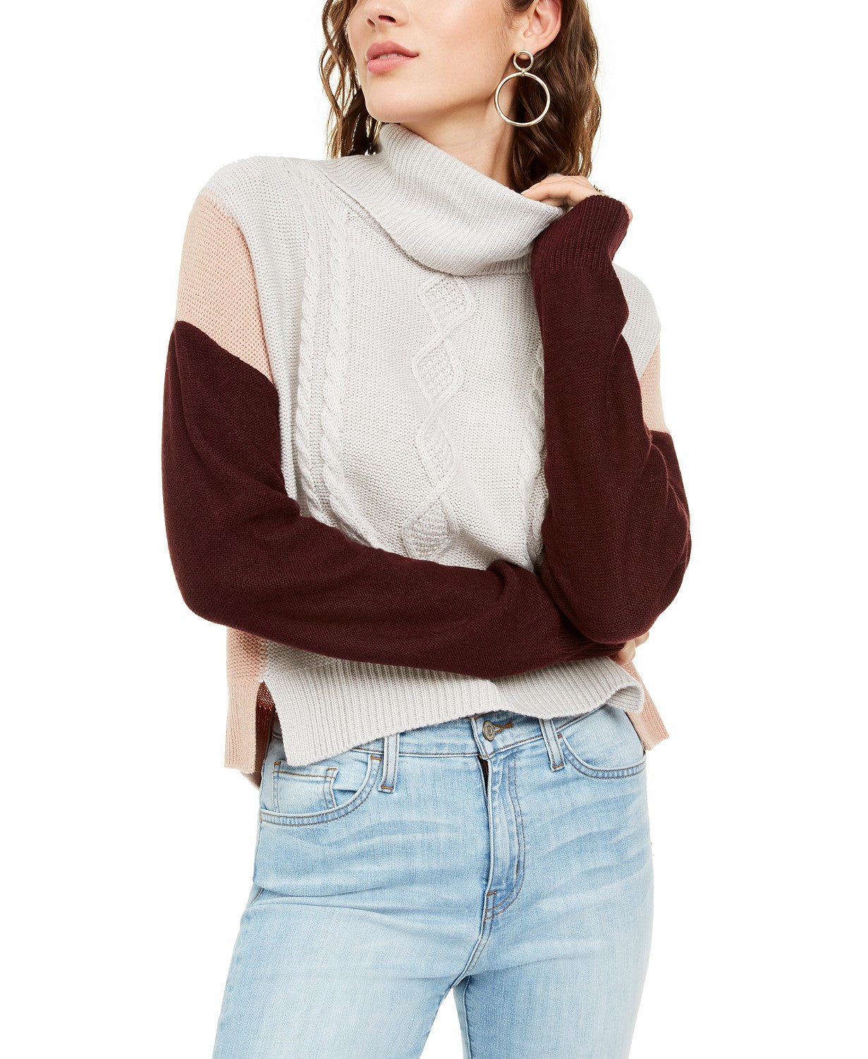 Suéter de malha com blocos de cores feminino BCX Junior, tamanho médio, branco