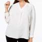 Top feminino Nine West com decote em V, branco, tamanho 1X