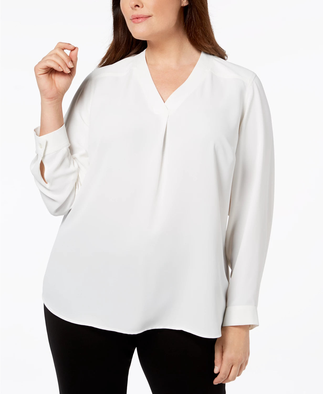 Top feminino Nine West com decote em V, branco, tamanho 1X