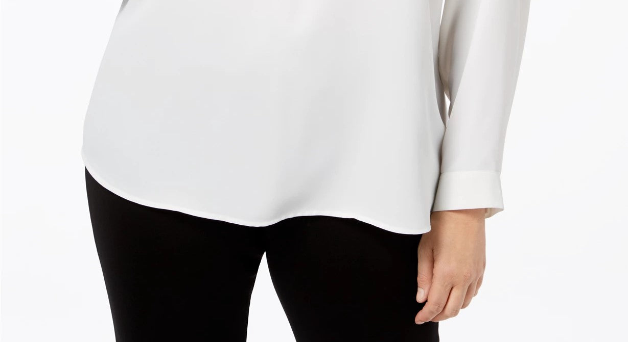 Top feminino Nine West com decote em V, branco, tamanho 1X