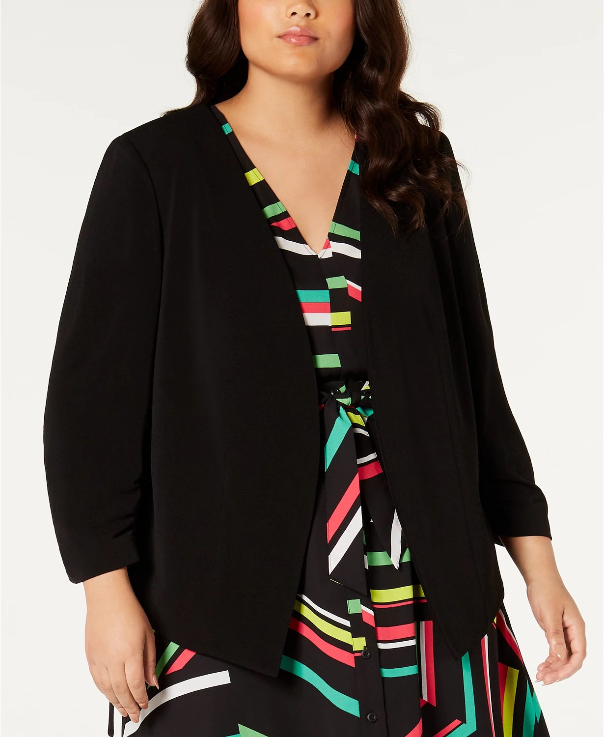 Jaqueta feminina Bar III Trendy Plus Size com frente aberta, preta, tamanho 1X