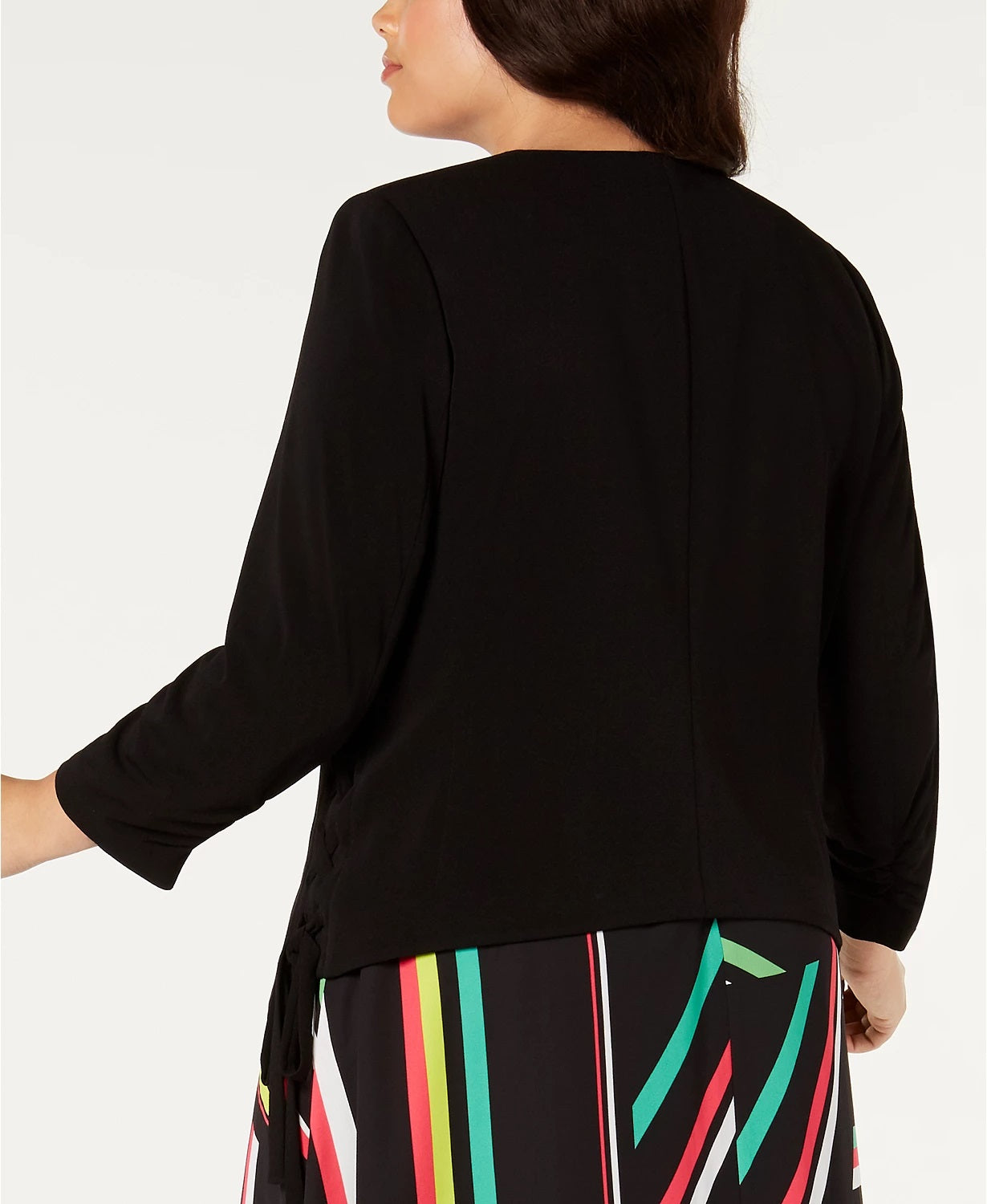 Jaqueta feminina Bar III Trendy Plus Size com frente aberta, preta, tamanho 1X