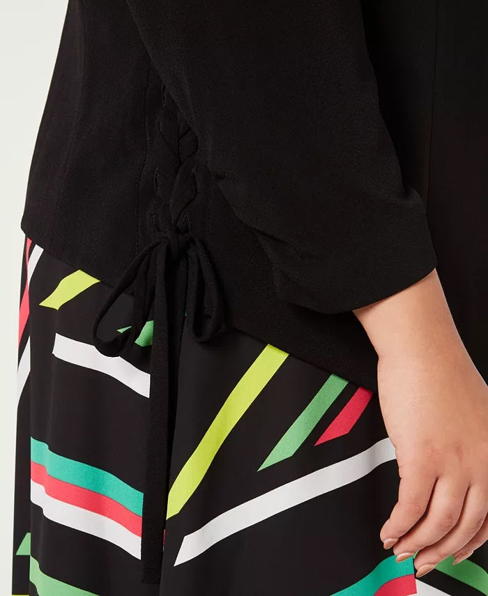 Jaqueta feminina Bar III Trendy Plus Size com frente aberta, preta, tamanho 1X
