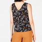 Blusa feminina Bar III estampada sem mangas com decote em V, preta, tamanho extra pequeno