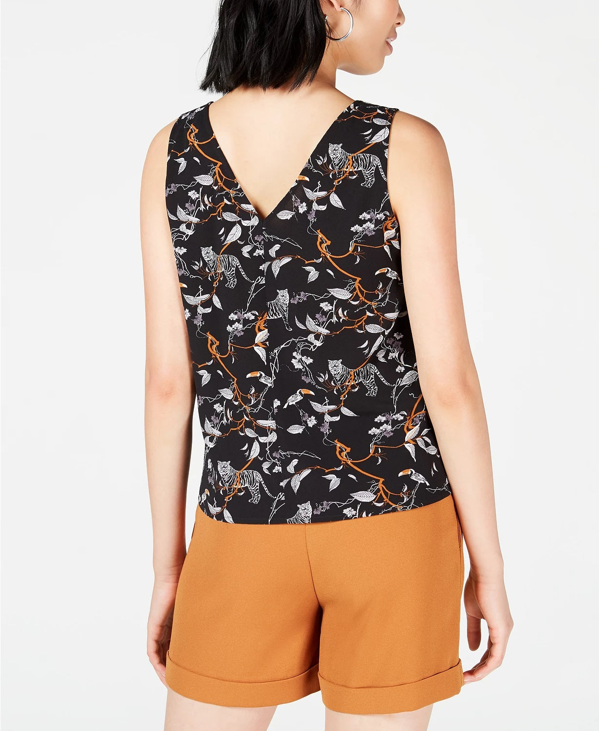 Blusa feminina Bar III estampada sem mangas com decote em V, preta, tamanho extra pequeno