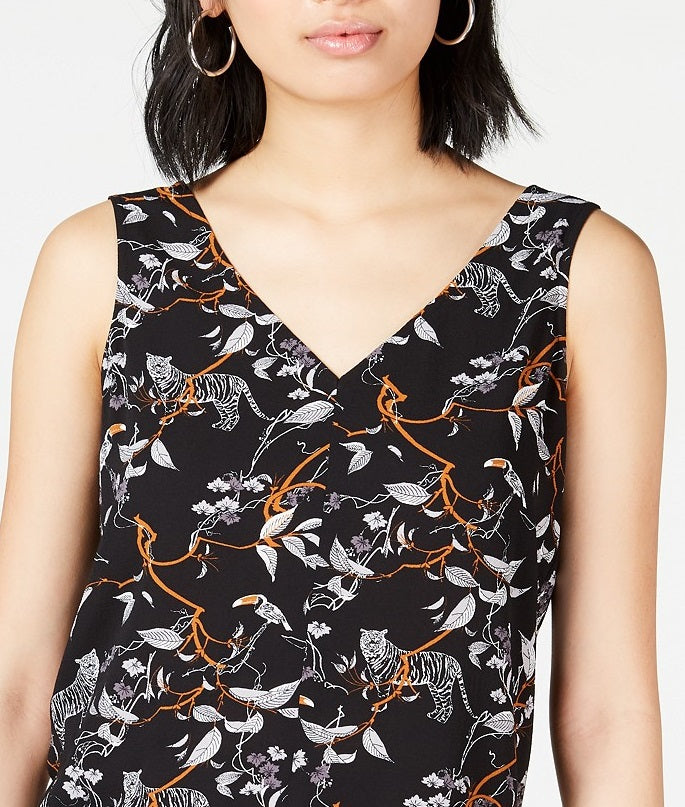 Blusa feminina Bar III estampada sem mangas com decote em V, preta, tamanho extra pequeno