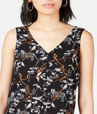 Blusa feminina Bar III estampada sem mangas com decote em V, preta, tamanho extra pequeno