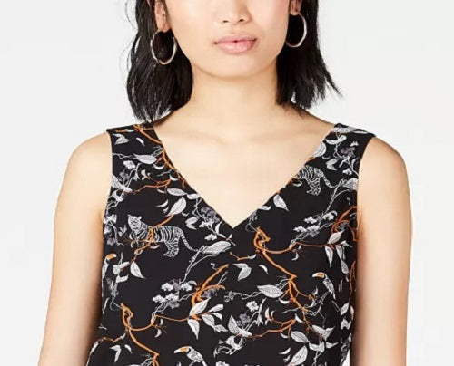 Blusa feminina Bar III estampada sem mangas com decote em V, preta, tamanho médio