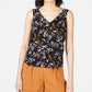Blusa feminina Bar III estampada sem mangas com decote em V, preta, tamanho extragrande