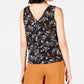 Blusa feminina Bar III estampada sem mangas com decote em V, preta, tamanho extragrande