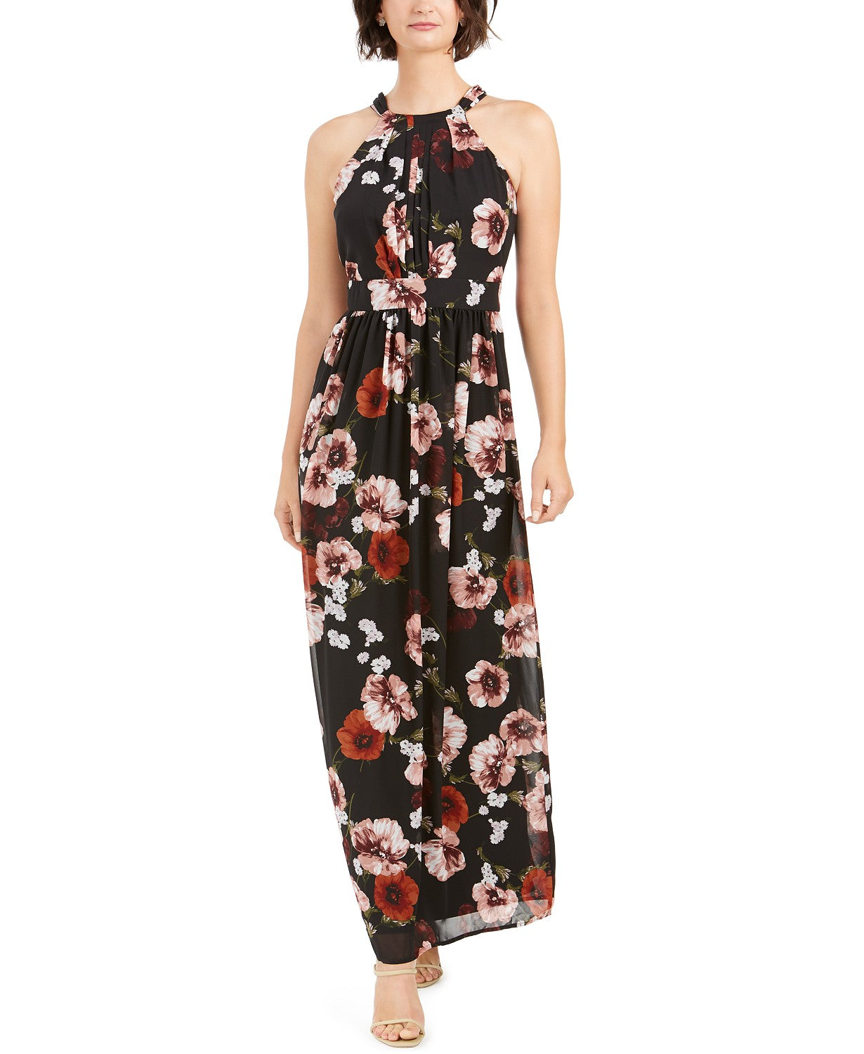 Vestido longo feminino com estampa floral e alças finas, preto, tamanho 16, da INC International Concepts