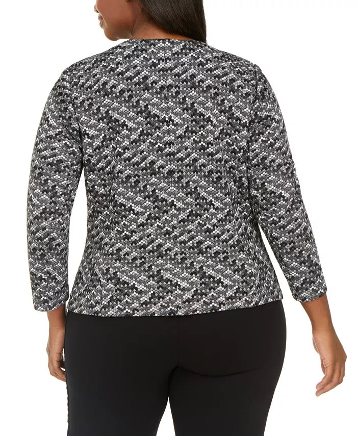 Jaqueta texturizada plus size Anne Klein feminina cinza médio tamanho 0X