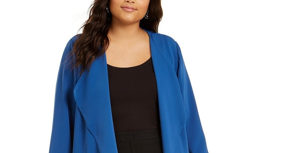 Cardigan feminino plus size Nine West com frente aberta e elástico nas costas, azul médio, tamanho 2X