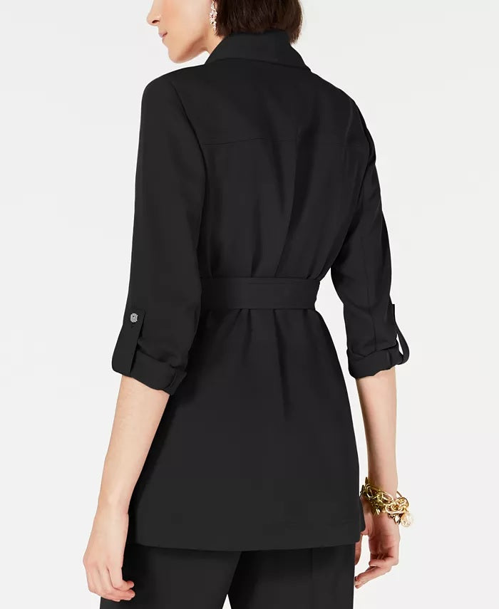 Blazer feminino Bar III com gola xale e cinto, preto, tamanho grande