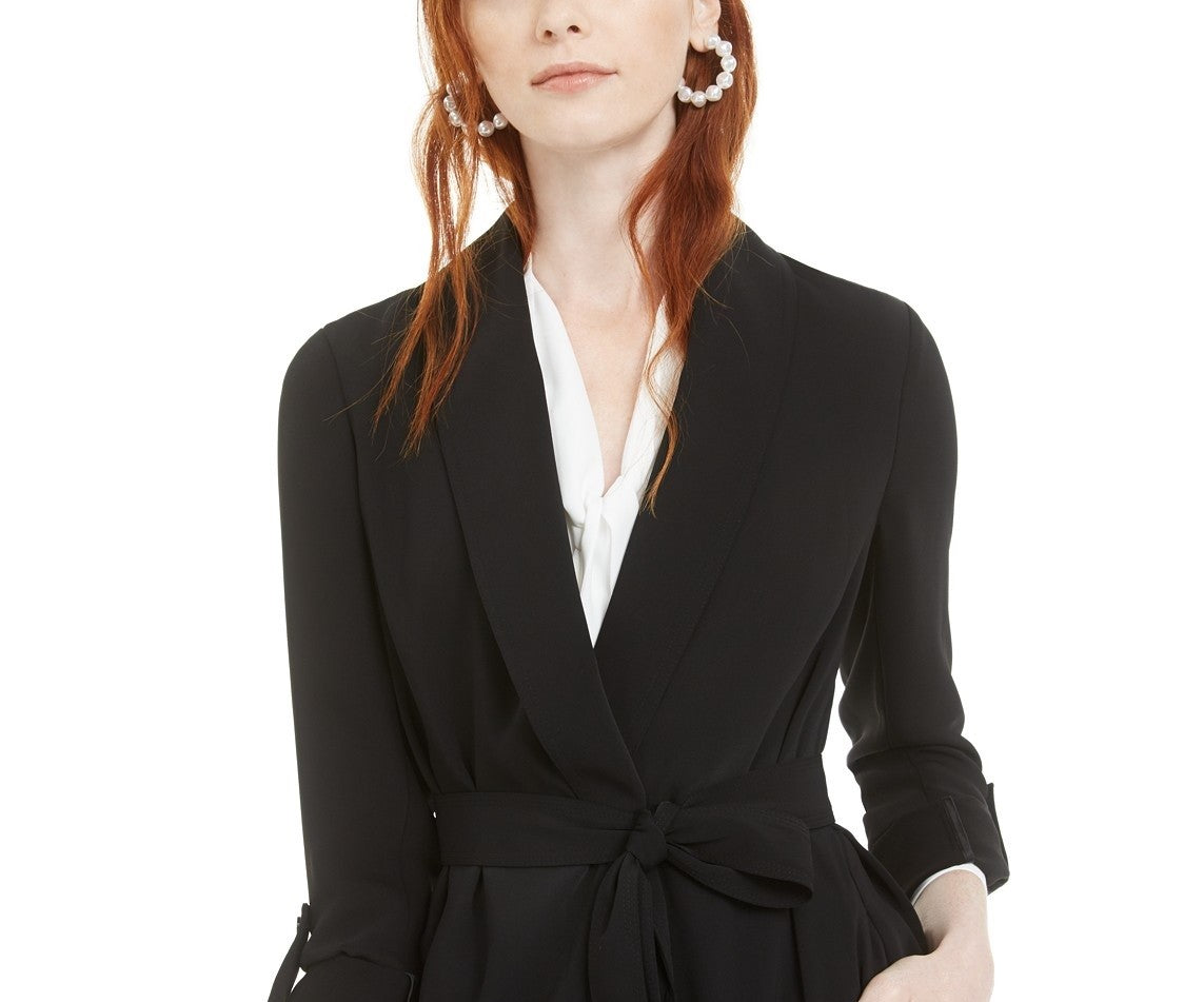 Blazer feminino Bar III com gola xale e cinto, preto, tamanho grande