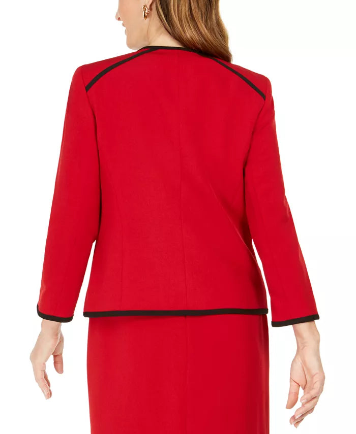 Blazer feminino Kasper Petite Piping-Trim sem gola, vermelho, tamanho 12 P