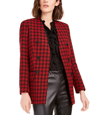 Bar III Women's Houndstooth Collarless Double-Breasted Jacket Black Size 2