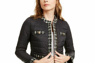Casaco acolchoado preto feminino Anne Klein, tamanho médio