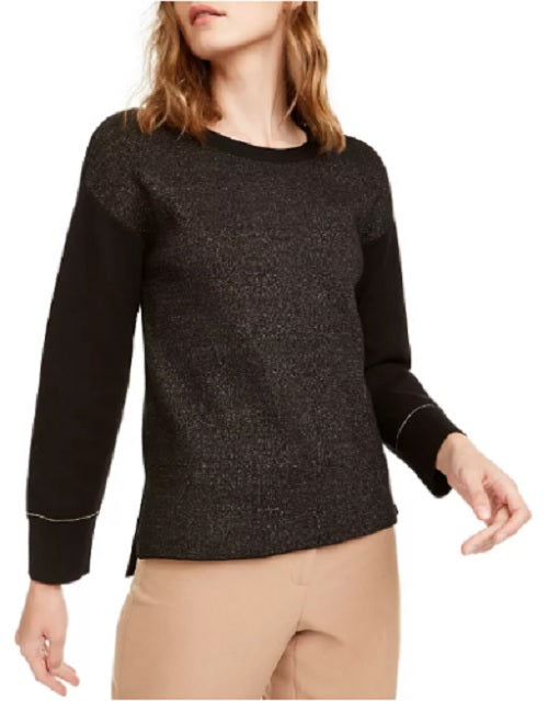 Suéter feminino Anne Klein Lurex Shimmer Preto/Dourado Tamanho Extra Grande