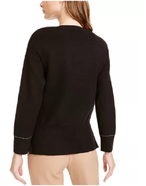 Suéter feminino Anne Klein Lurex Shimmer Preto/Dourado Tamanho Extra Grande