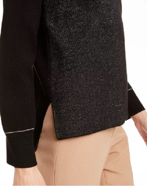 Suéter feminino Anne Klein Lurex Shimmer Preto/Dourado Tamanho Extra Grande