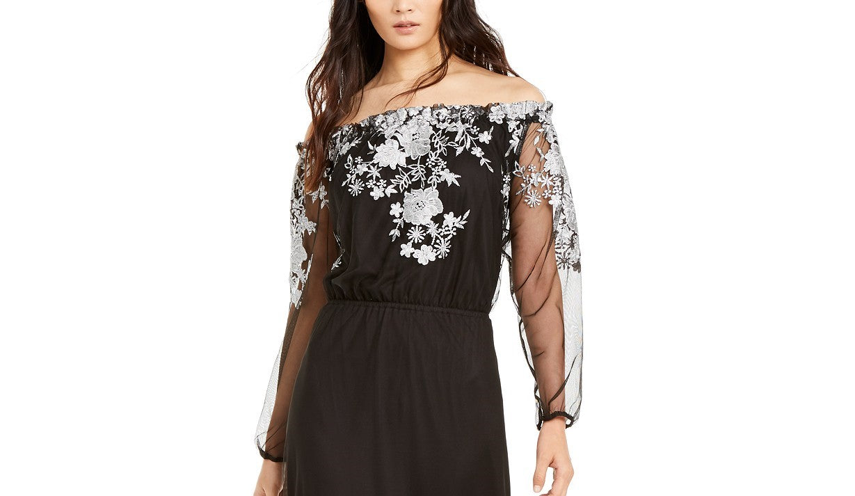 Vestido longo feminino bordado ombro a ombro da INC International Concepts, preto, tamanho 10