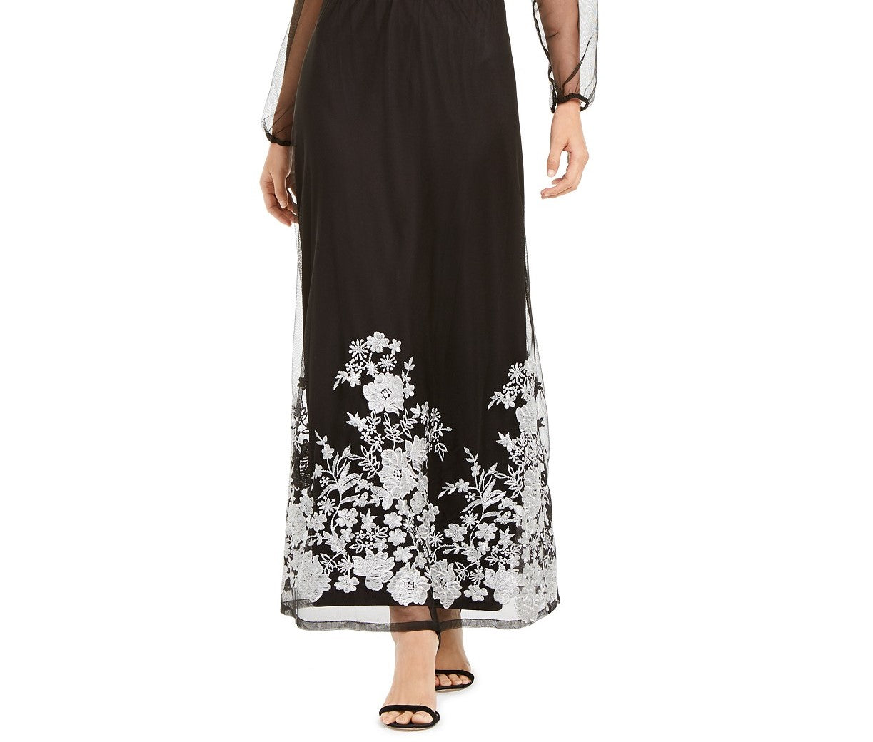 Vestido longo feminino bordado ombro a ombro da INC International Concepts, preto, tamanho 10