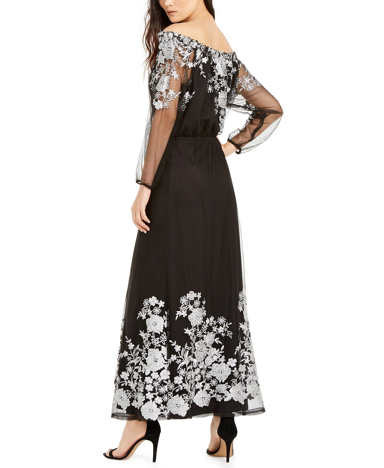 Vestido longo feminino bordado ombro a ombro da INC International Concepts, preto, tamanho 12