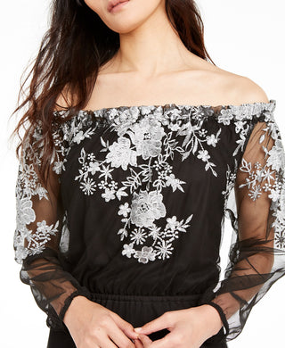 Vestido longo feminino bordado ombro a ombro da INC International Concepts, preto, tamanho 12