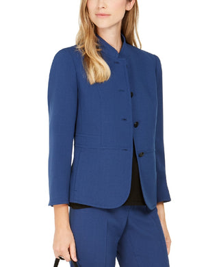 Blazer feminino Anne Klein com gola alta, azul, tamanho 6