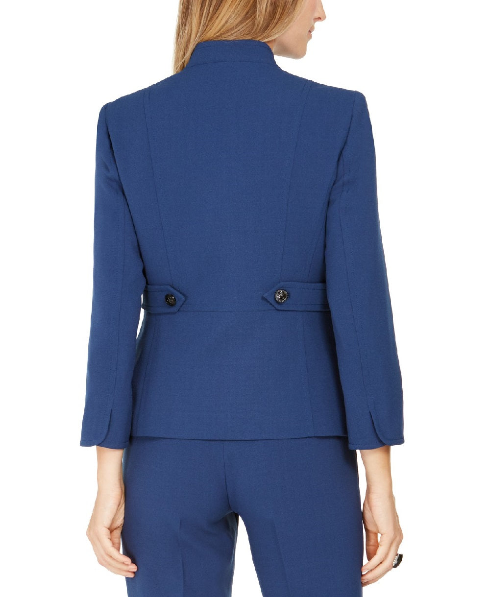 Blazer feminino Anne Klein com gola alta, azul, tamanho 6