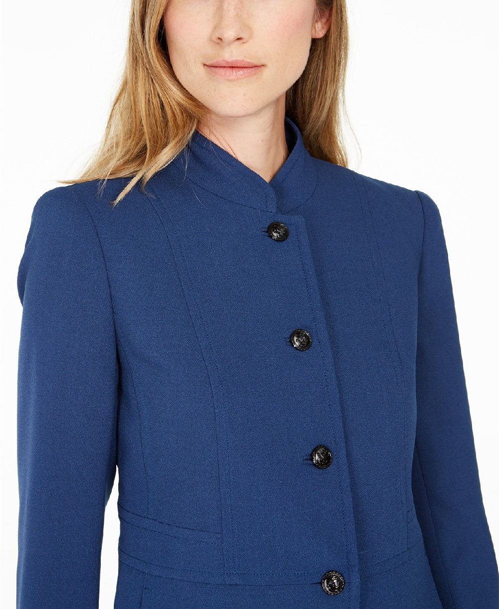 Blazer feminino Anne Klein com gola alta, azul, tamanho 6
