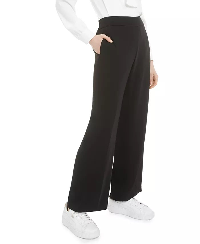 Calça feminina Bar III com perna larga, preta, tamanho pequeno