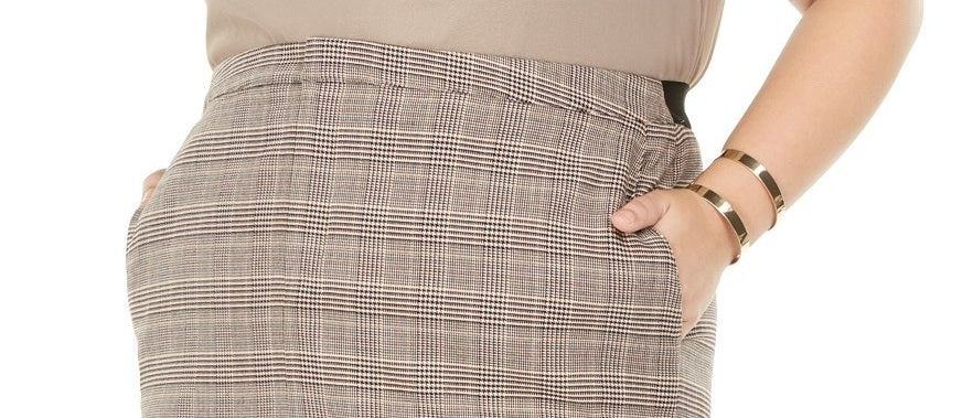 Saia lápis xadrez plus size da Bar III feminina, marrom, tamanho 20