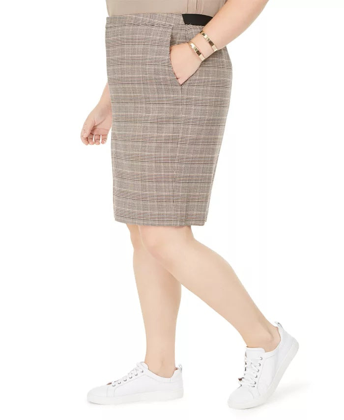 Saia lápis xadrez plus size da Bar III feminina, marrom, tamanho 18W