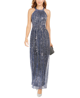 INC International Concepts Women's Sparkle Halter Dress Navy Size 14