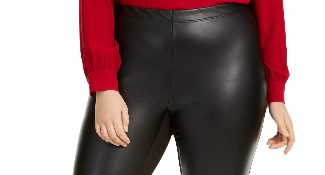 Calça skinny de couro sintético Bar III feminina, tamanho grande, plus size, preta, tamanho 3, extra grande