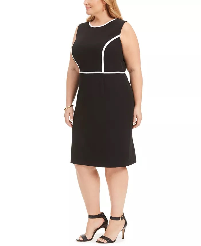 Vestido justo de crepe plus size com debrum Kasper feminino, preto, tamanho 14