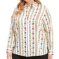 Camisa feminina Kasper plus size de cetim com elos de corrente e botões, branca, tamanho 24W