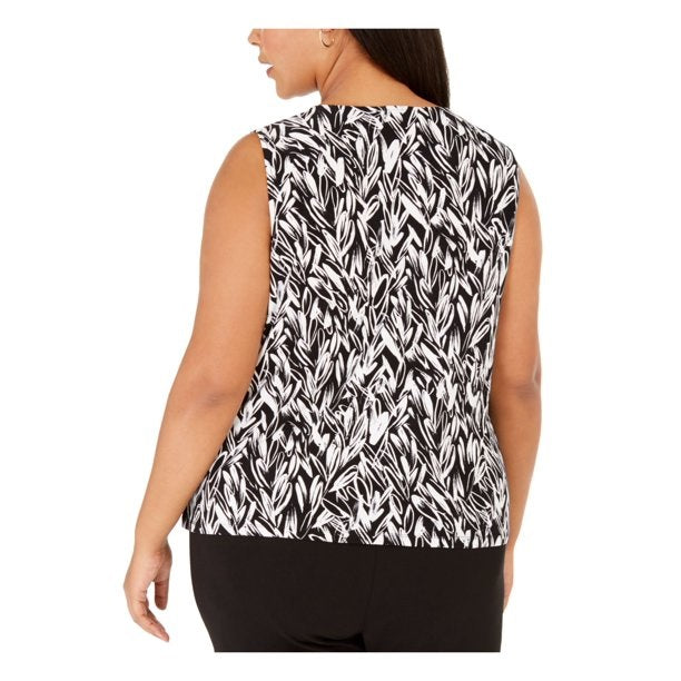Blusa feminina Kasper sem mangas estampada para usar no trabalho, preta, tamanho médio