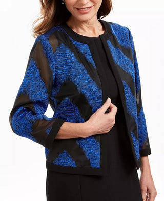 Kasper Women's Organza Mixed-Texture Flyaway Jacket Blue Size 6