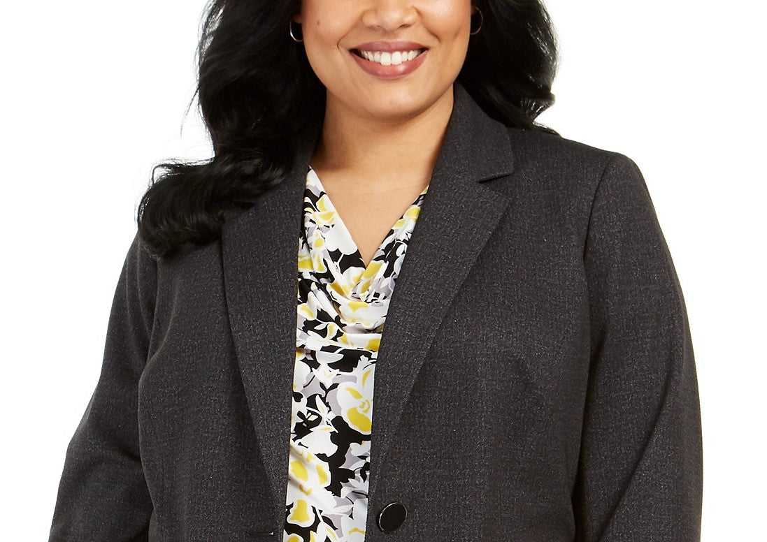 Blazer feminino plus size Kasper com um botão, cor carvão, tamanho 18