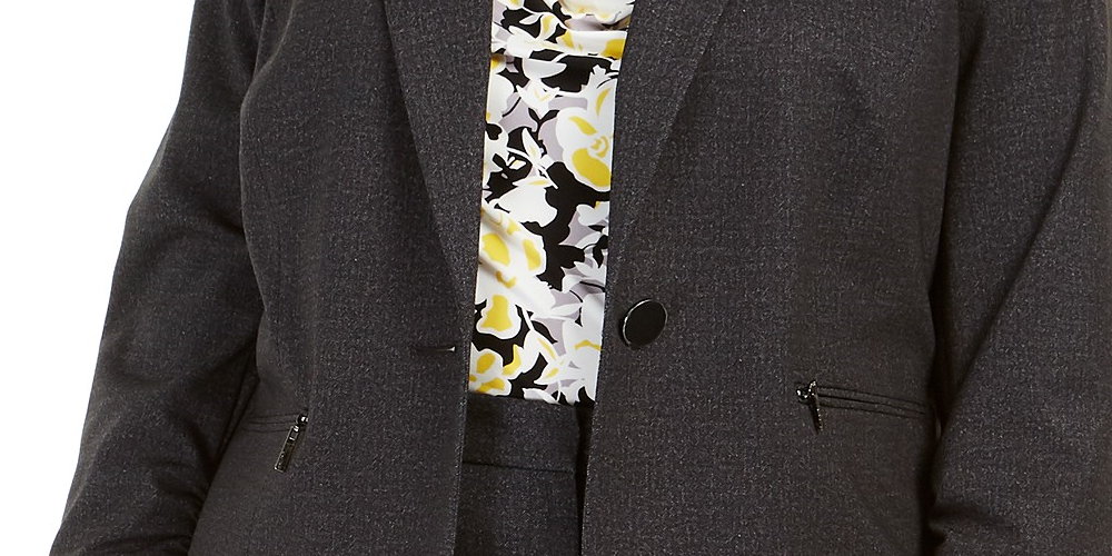 Blazer feminino plus size Kasper com um botão, cor carvão, tamanho 20