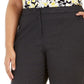 Calça feminina plus size Kasper com elástico nas costas, cor carvão, tamanho 14