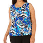 Blusa feminina Kasper Plus Size estampada com decote franzido, azul, tamanho XX-G