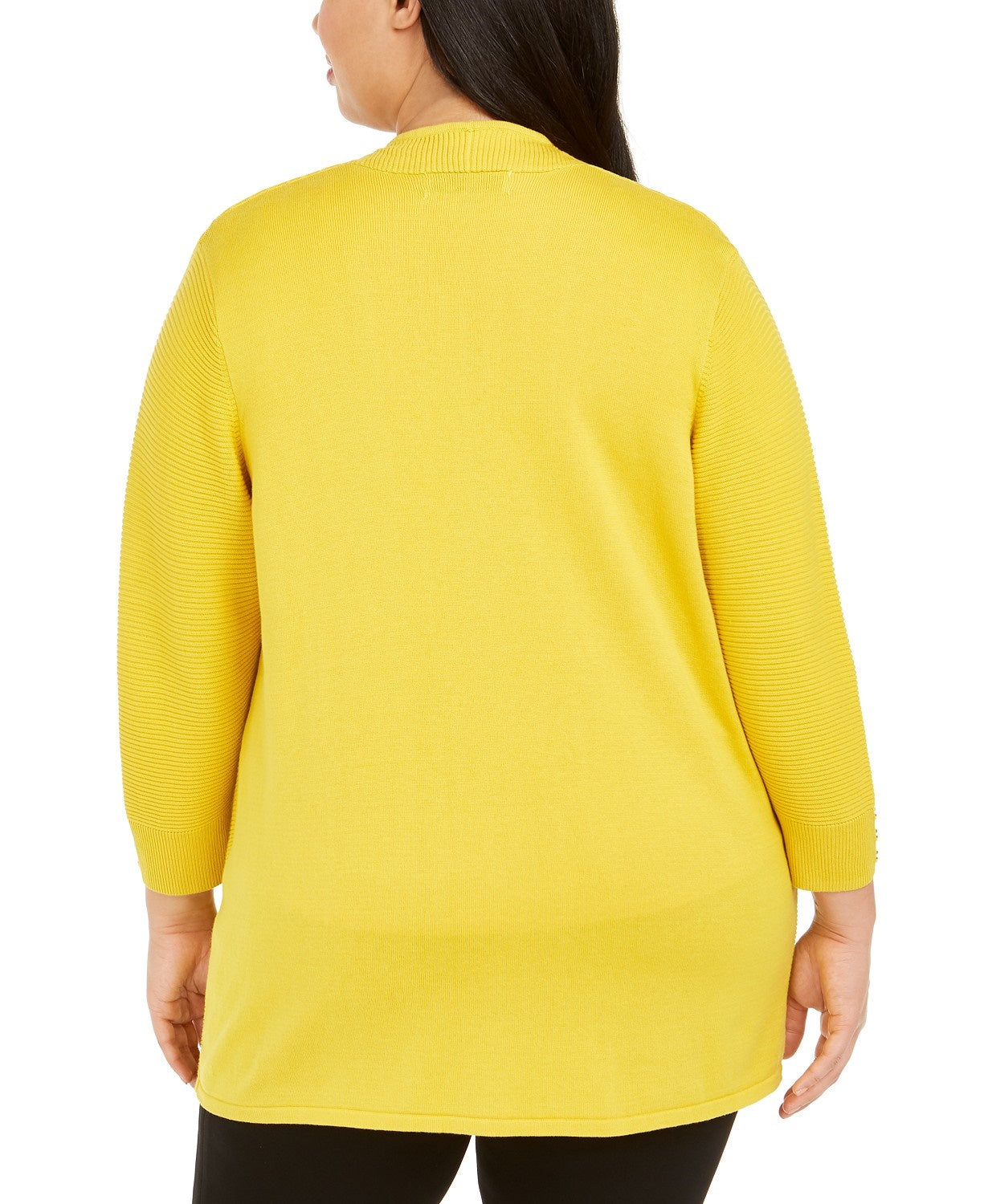 Cardigan Kasper Feminino Plus com Frente Aberta Amarelo Brilhante Tamanho 2X