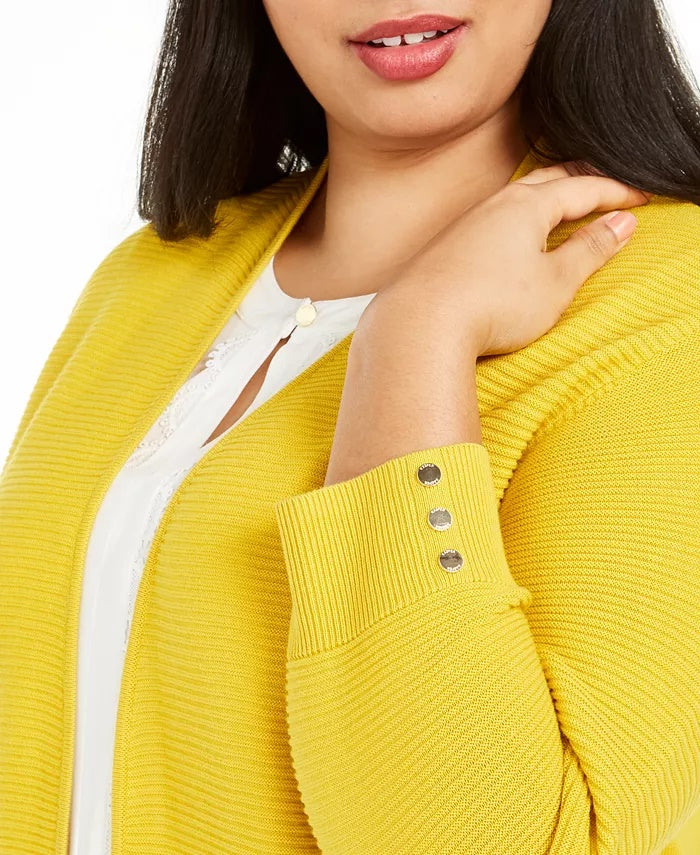 Cardigan Kasper Feminino Plus com Frente Aberta Amarelo Brilhante Tamanho 2X
